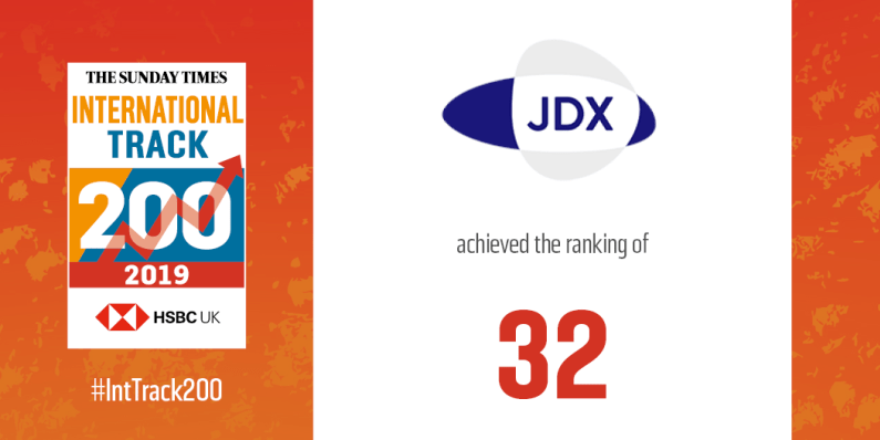 JDX recognised by Sunday Times HSBC International Track 200